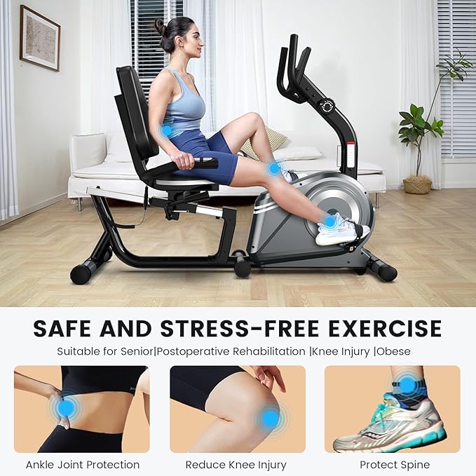 Recumbent Exercise Bike for Home,Recumbent Stationary Bikes for Adults & Seniors,Load Capacity of 400 pounds,Equipped with 16 Adjustable Gears, and Soft Adjustable Seats