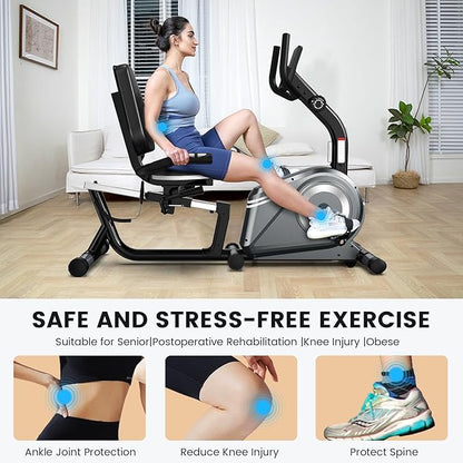 Recumbent Exercise Bike for Home,Recumbent Stationary Bikes for Adults & Seniors,Load Capacity of 400 pounds,Equipped with 16 Adjustable Gears, and Soft Adjustable Seats