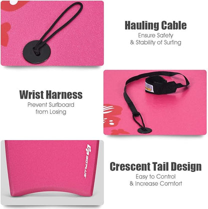 Goplus 41''/37''/33'' Lightweight Body Board for Beach, Surf Board with EPS Core, XPE Deck, HDPE Slick Bottom, Wrist Leash, Bodyboard for Kids Adults Surfing