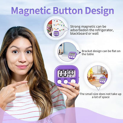 4 Pack Purple Digital Kitchen Timer Magnetic Digital Timer with Big Display Loud Ring Cooking Timers for Cooking, Game, Gym, Break Time, Classroom (4, Pruple)