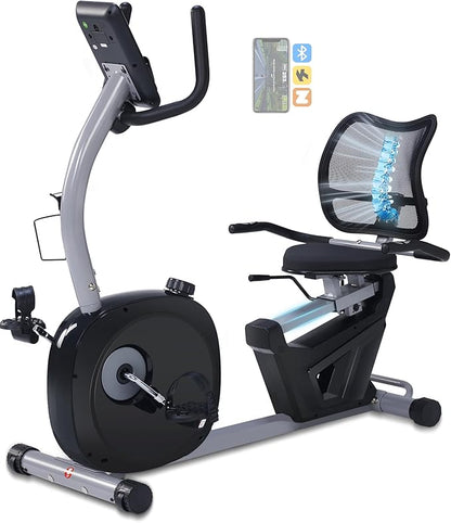 Recumbent Exercise Bike, Recumbent Bike for Home with Smart Workout APP - Recumbent Bikes with Ergonomic Backrest and Comfort Seat, 420LBS Weight Capacity, Larger Backlit Display