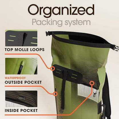 Earth Pak Waterproof Backpack - Heavy Duty Hiking Backpack - Roll-Top Closure Bag - Cushioned Dry Bag Waterproof Phone Case