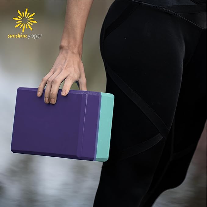 Sunshine Yoga 4" Striped Yoga Block, 4 Pack Bulk EVA Foam Yoga Blocks, Firm and Supportive Yoga Brick, Balance Foam for Stretching, Pilates, and Workout, 4" x 6" x 9"