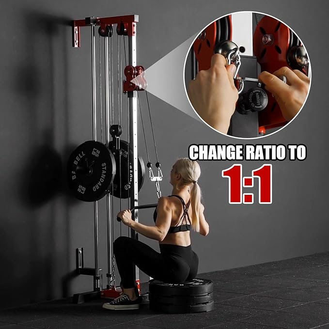 ER KANG Wall Mount Cable Station, Cable Crossover Machine with 18 Positions Dual Pulley System for Home Gym Fitness Equipment