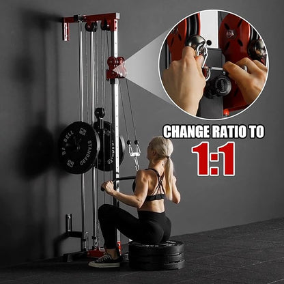 ER KANG Wall Mount Cable Station, Cable Crossover Machine with 18 Positions Dual Pulley System for Home Gym Fitness Equipment