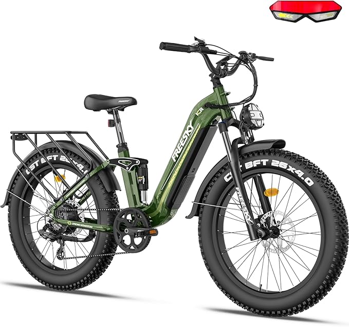 FREESKY Electric Bike for Adults,105mile Long Range Ebike, 2000W Motor 37MPH Fast Step-Thru E Bike 25Ah Samsung Cells Battery Full Suspension Electric Dirt Bicycle 26'' Fat Tire for Commuter Mountains