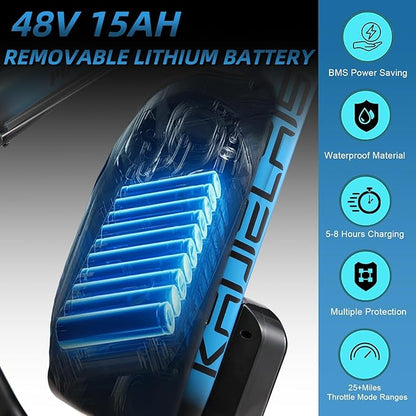 Electric Bike for Adults，26" x 4" Fat Tire Ebike，28MPH 1000W Motor Peak Power 2000W Electric Bicycles，48V 15AH Removable Battery，21 Speed Mountain Snow Beach E Bike