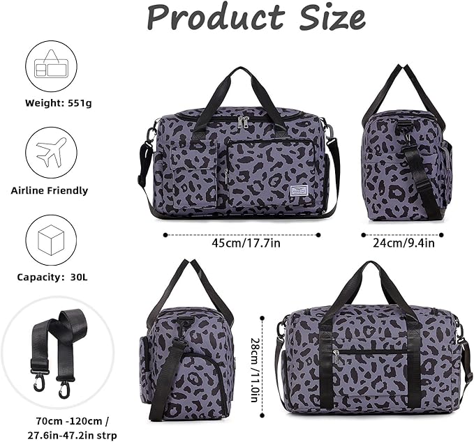 FIORETTO Women's Gym Duffle Bag with Shoes Compartment, 37L Capacity, Ideal for Travel, Gym, Sports, Duffel, Weekender