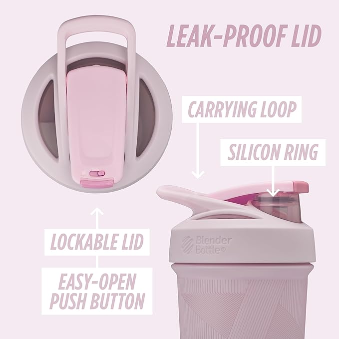 BlenderBottle Strada Shaker Cup Insulated Stainless Steel Water Bottle with Wire Whisk, 25-Ounce, Pink Stripes