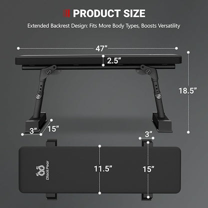 Flat Weight Bench - Heavy Duty Foldable Workout Bench for Home Gym, 1300lb Capacity Adjustable Strength Training Bench Press for Ab and Full Body Exercises, Sturdy and Easy to Fold