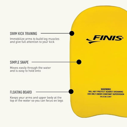 FINIS Foam Kickboard for Swim Training - Builds Leg Strength - Soft EVA Foam - Comfortable Grip - Yellow