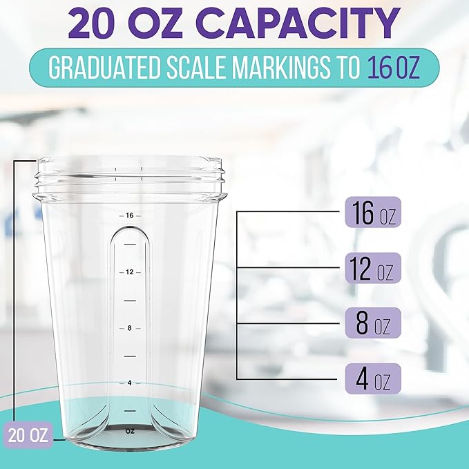 '-2 Pack- 20 oz Protein Shaker Bottles for Protein Mixes - 2x Wire Whisk, Leak Proof Shaker Cups for Protein Shakes and Pre Workout, Protein Shaker Bottle Pack, Protein Mixer Cup (Clear Prime)