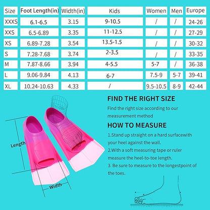 Kids Swim Fins,Short Comfortable Flippers for Lap Swimming and Training for Child,Girls,Boys,Beginners