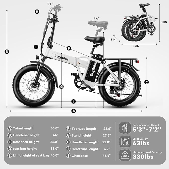 Foldable Electric Bike for Adults, 30+MPH, 48V 20Ah Removable Battery up to 80Miles, 20" Fat Tire Peak 1000W Motor Dirt Ebike Adult Electric Bicycle for City Commute Beach Mountain Adventurous E Bike