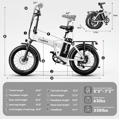 Foldable Electric Bike for Adults, 30+MPH, 48V 20Ah Removable Battery up to 80Miles, 20" Fat Tire Peak 1000W Motor Dirt Ebike Adult Electric Bicycle for City Commute Beach Mountain Adventurous E Bike