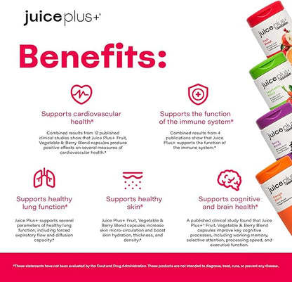 Juice Plus+ Fruit, Vegetable, Berry & Omega Blend Capsules - Nutrition from 30 Fruits, Vegetables & Berries + Plant-Based Omega Fatty Acids - 4 Bottles (60 Servings Each)