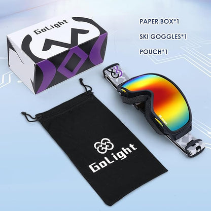 GoLight OTG Anti-Fog Ski Goggles for Men Women ??Spherical REVO Lens, UV400, Breathable TPU Frame, Adjustable Non-Slip Strap