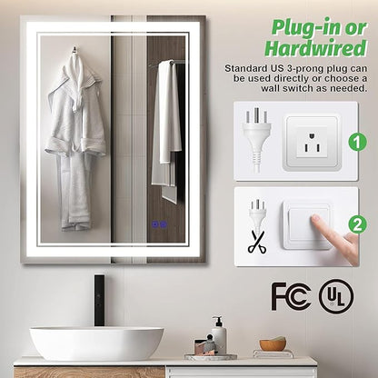 Led Mirror for Bathroom Front Lighted Smart Vanity 40x24 Inch 3 Colors CRI95+, Memory