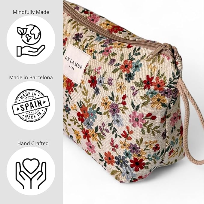 Large Travel Toiletry Bag for Women – Boho Makeup Bag Made in Spain – Floral Toiletries Organizer – Cruise, Beach & Road Trip Essentials – Gifts for Women (Multicolor Floral - BLUM, X-Large)