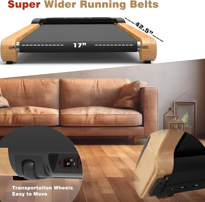 Walking Pad, High Grade Wood Under Desk Treadmill 300LBS Capacity, Max 2.5 HP Electric Treadmill for Home Office Installation-Free with Remote Control LED Display High