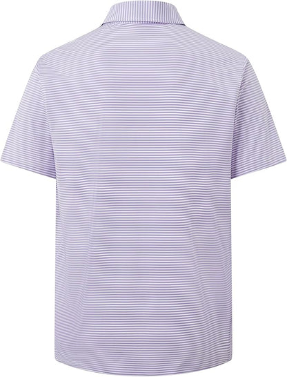 Golf Shirts for Men - Moisture Wicking Short Sleeve Performance Sport Casual Striped Collared Mens Polo Shirt