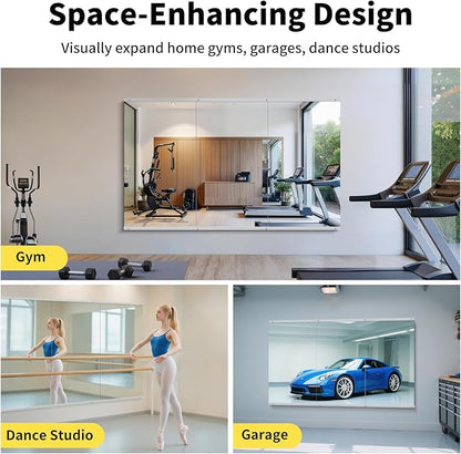 Home Gym Mirror - 55x30 Inch, 2PCS Frameless Tempered Glass Full Body Mirror for Wall Mount - Ideal for Yoga, Workout, Bedroom, Dance Studio (Silver)