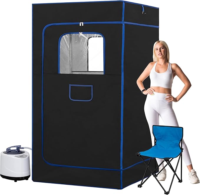BOCHPOWER Portable Steam Sauna for Home, Sauna Tent Sauna Box with 3.0L Steamer, Remote Control, Folding Chair, 9 Levels