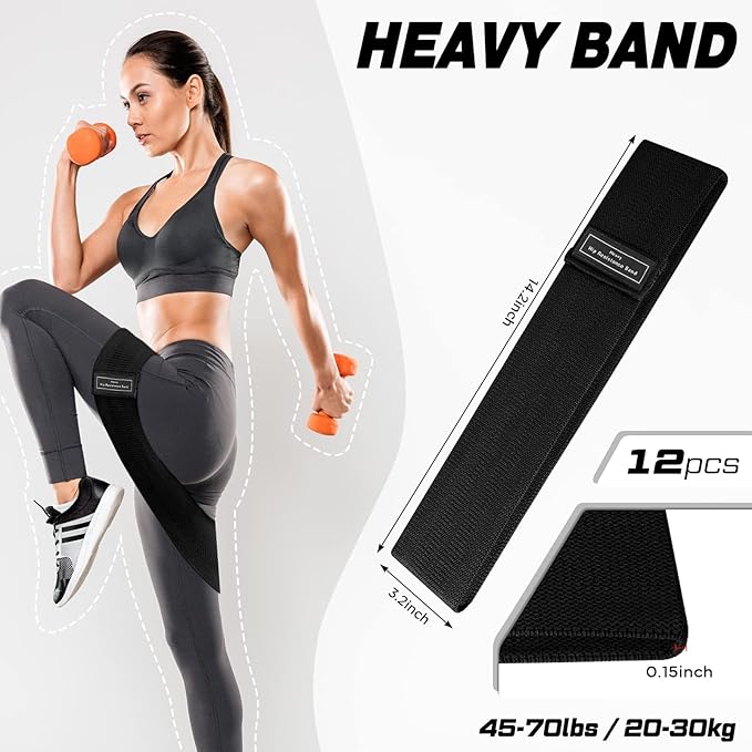 12 Pcs Fabric Resistance Bands for Working Out Booty Workout Stretch Exercise Bands Non Slip for Legs Squat Resistance Loop for Women Men Starter Butt Hip Thigh Fitness