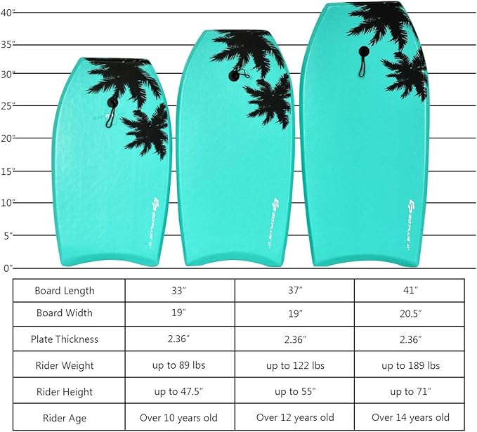 Goplus 41''/37''/33'' Lightweight Body Board for Beach, Surf Board with EPS Core, XPE Deck, HDPE Slick Bottom, Wrist Leash, Bodyboard for Kids Adults Surfing