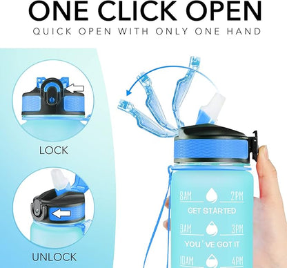 Hyeta 32 oz Water Bottles with Times to Drink and Straw, Motivational Water Bottle with Time Marker, Leakproof, Drinking Sports Water Bottle for Fitness, Gym and Outdoor