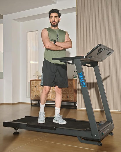 WELLFIT Auto Incline Treadmill, 10% Incline Heavyduty Treadmill with Pulse Sensor, 4.5HP, 10 MPH, 500 lbs Capacity, 20'' x 55'' Running Area Treadmills with Bluetooth Player & LED Display