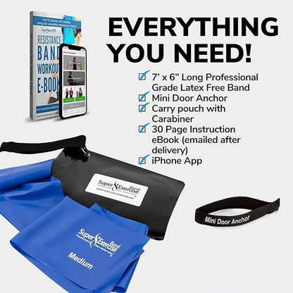 7Ft Long Resistance Bands for Stretching - Resistance Bands Set with Door Anchor - Exercise Bands Including Carry Pouch, E-Book & App - Latex-Free Workout Bands