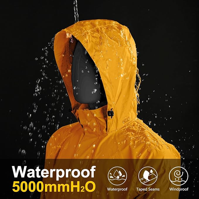 33,000ft Packable Rain Jacket Men's Lightweight Waterproof Rain Shell Jacket Raincoat with Hood for Golf Cycling Windbreaker