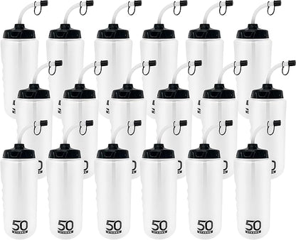 50 Strong 1 Liter Water Bottle with Straw – 18-Pack Easy-Squeeze Sports Bottles with Long Straw & Built-In Finger Grip – BPA-Free & Made in USA – Ideal for Hockey & Team Sports