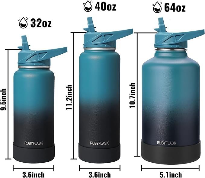 32oz Insulated Water Bottle with Straw, Stainless Steel Metal Vacuum Water Flask, Large Thermal Water bottle with Leakproof 3 Lids for Travel, Camping, Gym Sports Armygreen