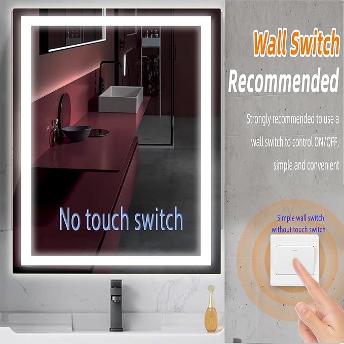 Led Mirror for Bathroom 36X24 inch Vanity Mirror 6000K Super