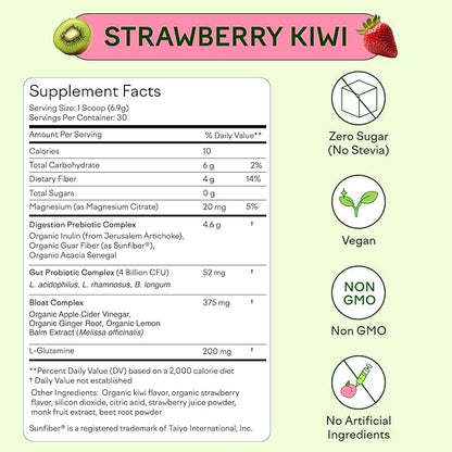 Feel Goods Gut Guardian, Organic Fiber, Probiotic & Prebiotic Powder, Sugar Free, Herbs for Bloat, Gut Health Support, Digestive Health for Men & Women, Non GMO, Vegan, Strawberry Kiwi, 30 Servings