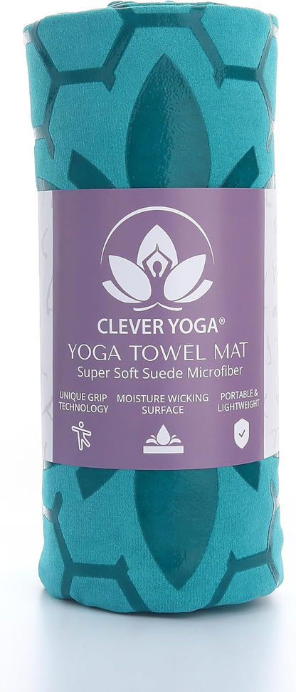 Clever Yoga Non-Slip Hot Yoga Towel – Non-Slip Grip for Hot Yoga, Sweat Absorbent, Honeycomb Silicone Grip, Stays Flat – Ideal for Pilates, Travel, Washable & Lightweight - Turquoise