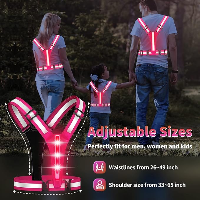 Led Reflective Vest Running Gear,USB Rechargeable Light Up High Visibility Running Vest,6-11hrs Light with Adjustable Waist/Shoulder for Runners Walkers