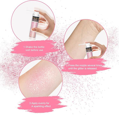 Hair and Body Glitter Spray, 1PC Pink Hair Glitter Extra Fine Face Shimmer Powder for Clothes, Festival Loose Sparkle Powder for Rave Clothes Nail Art Easter Halloween Crafts (Pink)
