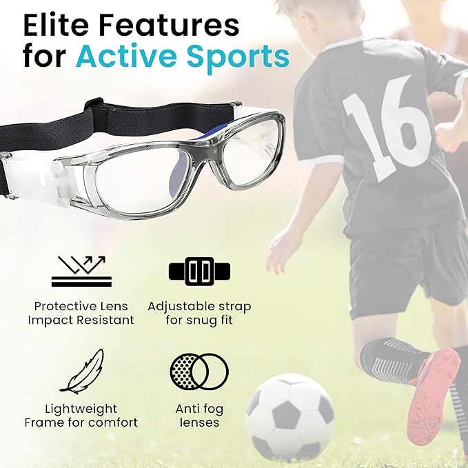 BLUE CUT Safety Basketball Goggles For Kids for Outdoor Sports Activities Anti Fog Replaceable to Prescription Lenses
