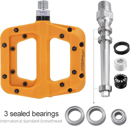 FOOKER MTB Pedals Mountain Bike Pedals 3 Bearing Non-Slip Lightweight Nylon Fiber Bicycle Platform Pedals for BMX MTB 9/16"