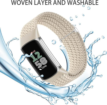 Braided Solo Loop Bands Compatible with Fitbit Charge 6/Charge 5, 3 Pack Adjustable Stretchy Wristbands Soft Woven Nylon Replacement for Fitbit Charge 5/Charge 6 Tracker Smart Watch for Women Men