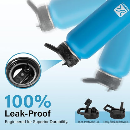 Insulated Water Bottle | Thickened Stainless Steel Vacuum Metal | Portable Sports Water Jug for Gym and Hiking with Straw, Carrier Bag, Handle Strap | BPA-Free 32 oz