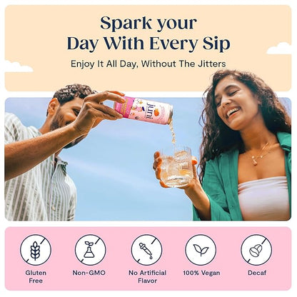 Juni Sparkling Adaptogen Drink with Ashwagandha, Lion’s Mane & Reishi Mushrooms | Green Tea for Focus, Zero Sugar, 5 Calories | Decaffeinated, Non Alcoholic Drinks - Strawberry Hibiscus 12 pack