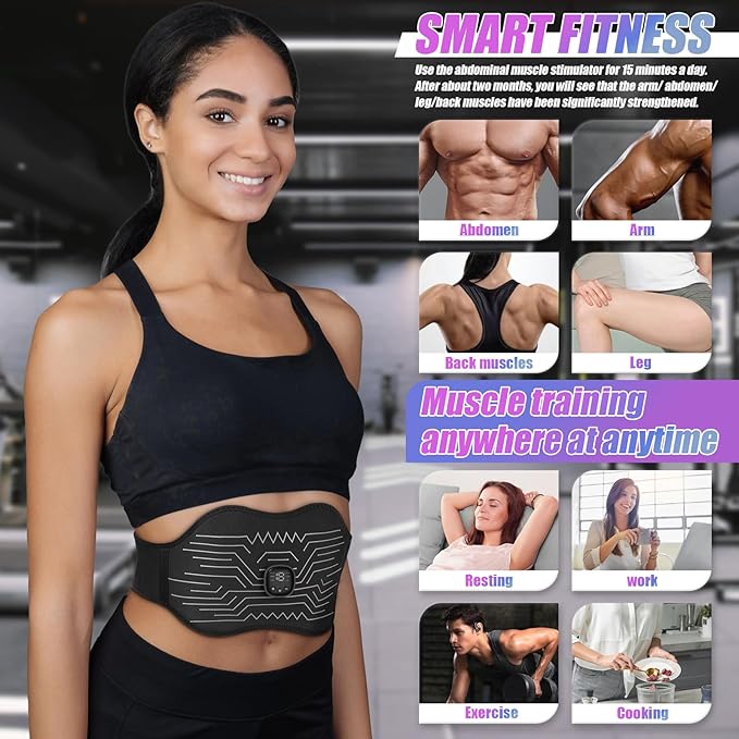 FDA Cleared - Abs Stimulator Muscle Toner, EMS Muscle Stimulator, Fitness Belt Ab Workout Equipment Black White