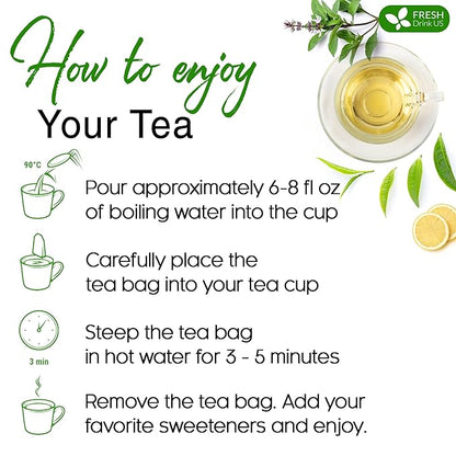 FreshDrinkUS, Premium 75 Tulsi Green Tea Bags, 100% Natural, Blend of Tulsi Holy Basil Leaves, and Green Tea Leaves. Made with Natural Material Tea Bags. No Sugar, Vegan.