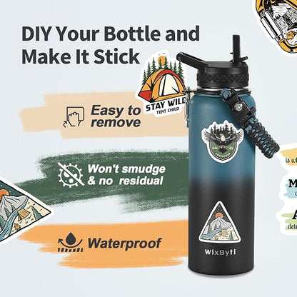 40 oz Insulated Water Bottle with Straw (Cold for 48 Hrs), Stainless Steel Triple Wall Vacuum Sports Water Jug, Leakproof Hydro Cup Flask with Paracord Handle & Straw Spout Lids & DIY Stickers