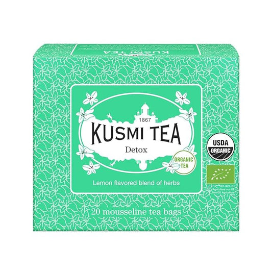 Kusmi Tea - Detox - Organic Blend of Green Tea, Mate & Lemon - Lemongrass, Rose Hip and Lemon Flavours - Enjoy Hot or Iced - Exotic Infusion Perfect for Tea Lovers - 20 Tea Bags