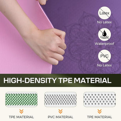 Yoga Mat Non Slip, Anti-Tear 3/16 Thick TPE Yoga Mats for Women and Men, 72"x24" Exercise & Fitness Mat with Carrying Strap, Workout Mats for Yoga, Pilates and Floor Exercise